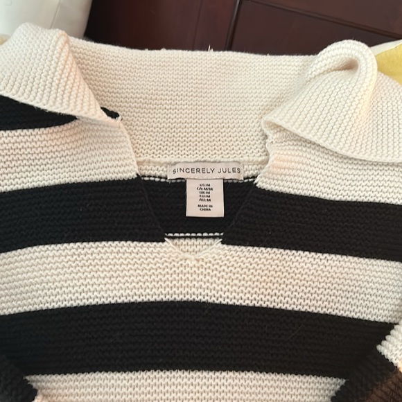 Sincerely Jules Striped Collared V-Neck Sweater - Picture 3 of 8